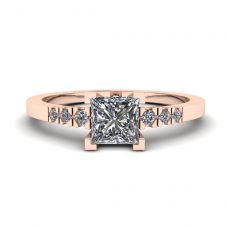 Princess Cut Diamond Ring with 3 Small Side Diamonds Rose Gold