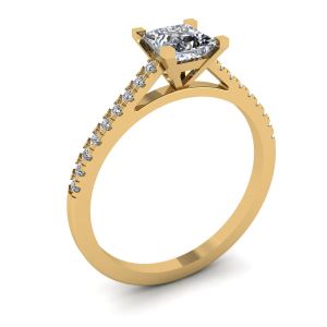 Princess Cut Scalloped Pave Engagement Ring Yellow Gold - Photo 3