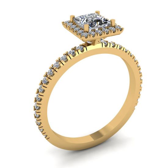 Princess-Cut Floating Halo Diamond Engagement Ring Yellow Gold,  Enlarge image 4