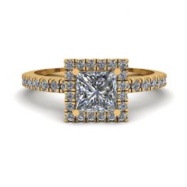 Princess-Cut Floating Halo Diamond Engagement Ring Yellow Gold