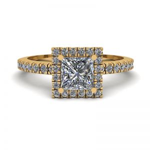 Princess-Cut Floating Halo Diamond Engagement Ring Yellow Gold