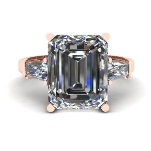 Three-Stone Emerald and Baguette Diamond Engagement Ring Rose Gold