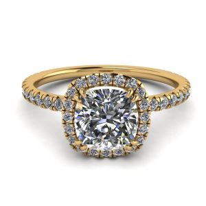 Cushion Diamond Halo Engagement Ring Yellow Gold