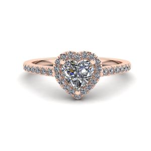 Heart Diamond Halo Engagement Ring Rose Gold