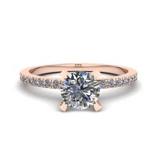 Classic Round Diamond Ring with thin side pave Rose Gold
