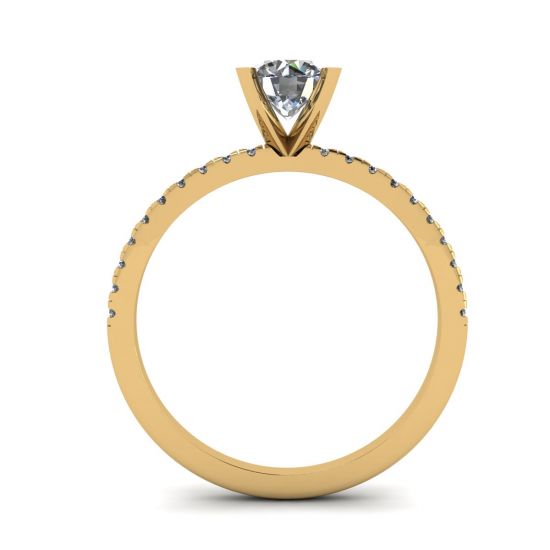 Classic Round Diamond Ring with thin side pave Yellow Gold,  Enlarge image 2