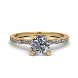 Classic Round Diamond Ring with thin side pave Yellow Gold Classic Round Diamond Ring with thin side pave Yellow Gold