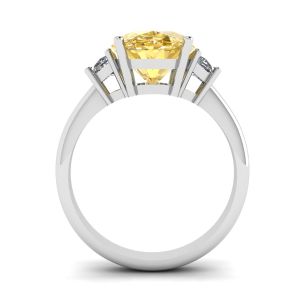 Oval Yellow Diamond with Side Half-Moon White Diamonds Ring White Gold - Photo 1