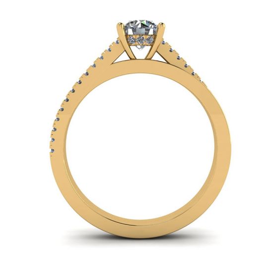 Asymmetrical Side Pave Engagement Ring Yellow Gold,  Enlarge image 2
