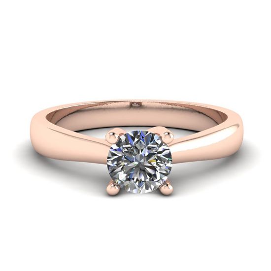 Crossing Prongs Ring with Round Diamond 18K Rose Gold, Enlarge image 1