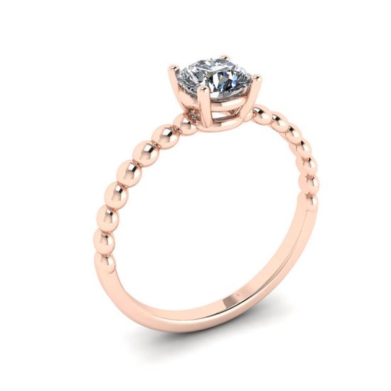 Round Diamond Solitaire on Beaded Ring in Rose Gold,  Enlarge image 4