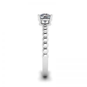 Round Diamond Solitaire on Beaded Ring in White Gold - Photo 2