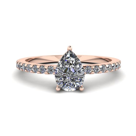 Pear Diamond Ring with Side Pave Rose Gold, Enlarge image 1