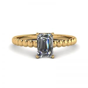 Bearded Ring with Emerald Cut Diamond Yellow Gold