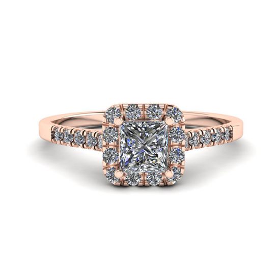 Halo Princess Cut Diamond Ring in Rose Gold