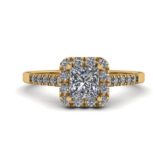 Halo Princess Cut Diamond Ring in Yellow Gold, Enlarge image 1