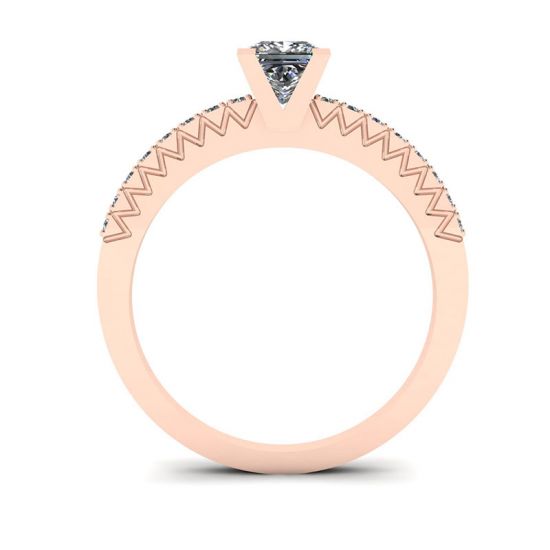 Princess Cut Diamond Ring in V with Side Pave Rose Gold, More Image 0
