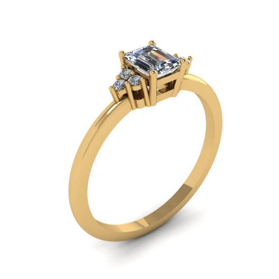 Emerald Cut Diamond Ring with Side Diamonds Yellow Gold,  Enlarge image 4