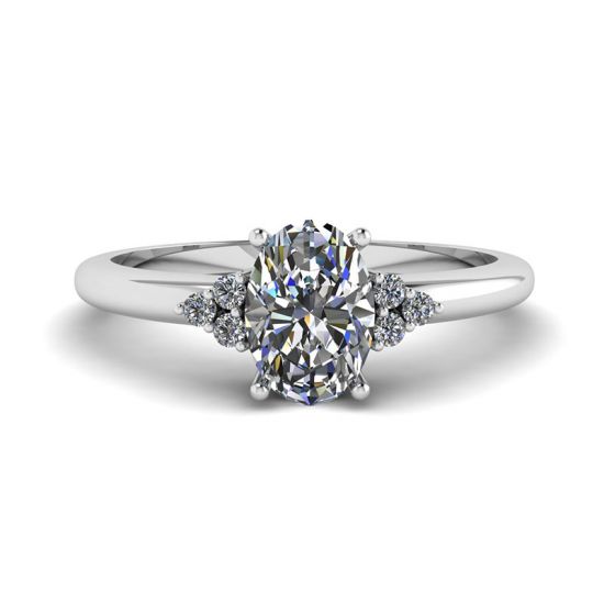 Oval Diamond with 3 Side Diamonds Ring