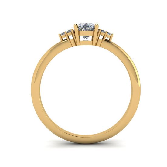 Oval Diamond with 3 Side Diamonds Ring Yellow Gold,  Enlarge image 2