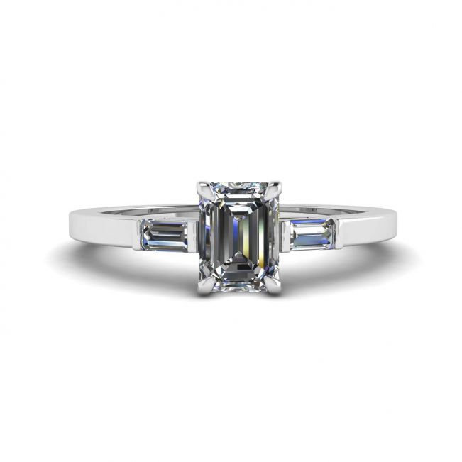 Emerald Cut and Side Baguette Diamond Ring