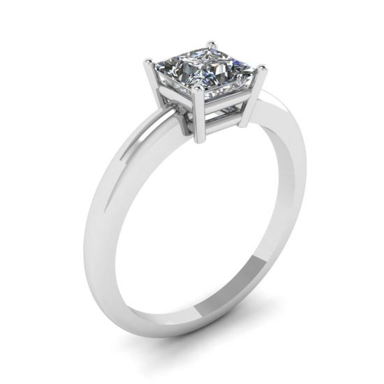 Princess Cut Simple Solitaire Ring in White Gold,  Enlarge image 4