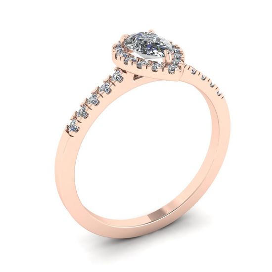 Halo Diamond Pear Shape Ring in 18K Rose Gold,  Enlarge image 4