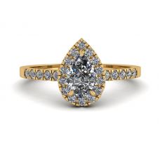 Halo Diamond Pear Shape Ring in 18K Yellow Gold