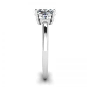 Oval Diamond Side Baguettes White Gold Ring - Photo 2