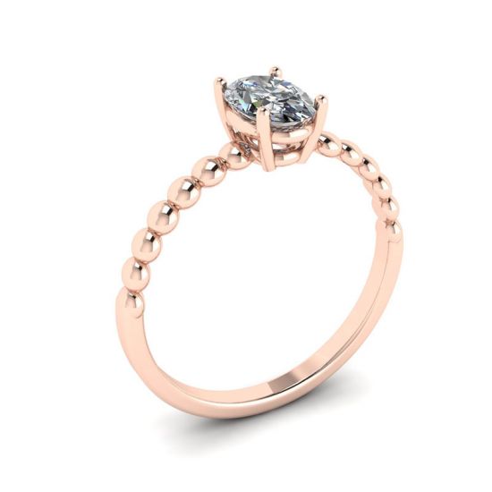 Oval Diamond on Beaded 18K Rose Gold Ring,  Enlarge image 4
