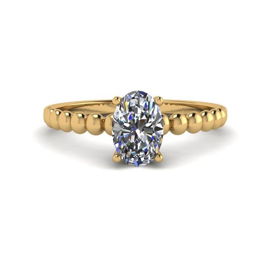 Oval Diamond on Beaded 18K Yellow Gold Ring, Image 1