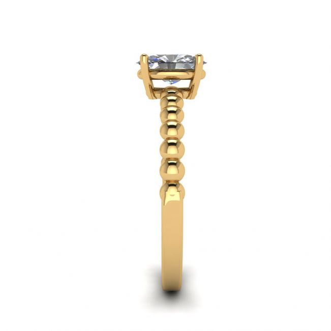 Oval Diamond on Beaded 18K Yellow Gold Ring - Photo 2