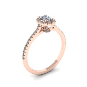 Halo Diamond Oval Cut Ring in 18K Rose Gold - Photo 3