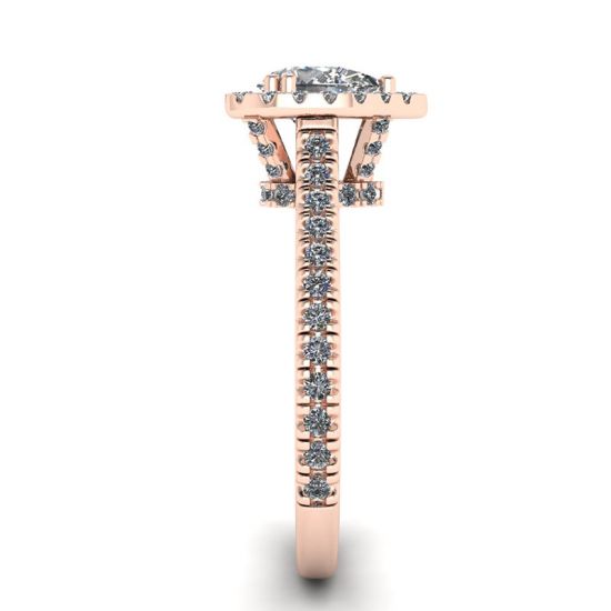 Halo Diamond Pear Cut Ring in 18K Rose Gold,  Enlarge image 3