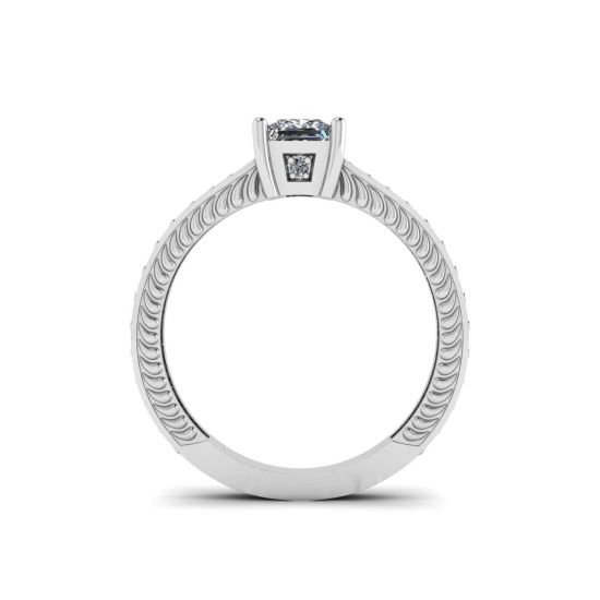 Oriental Style Princess Cut Diamond Ring with Pave,  Enlarge image 2