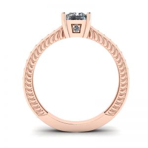 Oriental Style Princess Diamond Ring with Pave in 18K Rose Gold - Photo 1