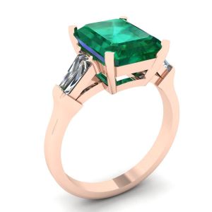 3 carat Emerald Ring with Side Diamonds Baguette Rose Gold - Photo 3