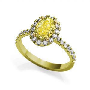1.13 ct Oval Yellow Diamond Ring with Halo Yellow Gold - Photo 2