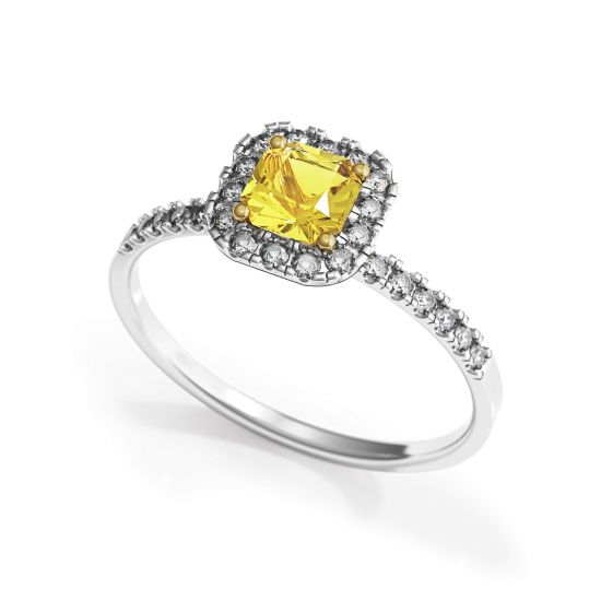 Cushion 1/2 ct Yellow Diamond Ring with Halo,  Enlarge image 4