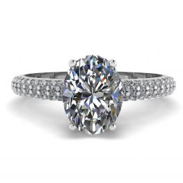 Oval Diamond Ring with Three Row Diamond Pavé Band