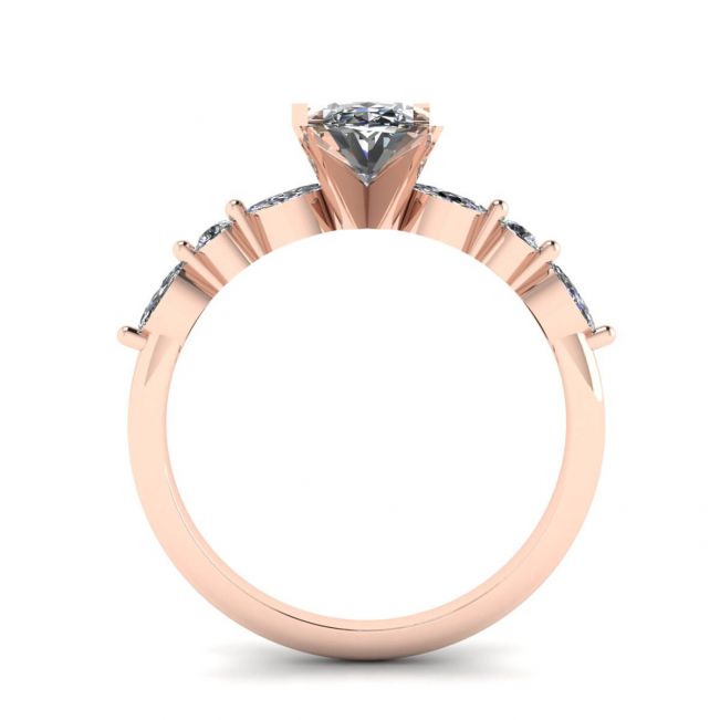 Oval Diamond Side Marquise and Round Stones Ring Rose Gold - Photo 1