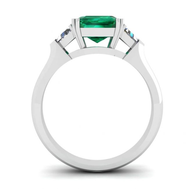 3 carat Emerald Ring with Triangle Side Diamonds White Gold - Photo 1