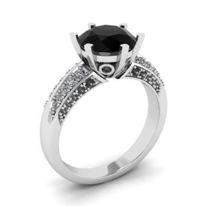 6-Prong Black Diamond with Duo-color Pave Ring White Gold - Photo 3