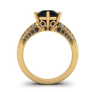 6-Prong Black Diamond with Duo-color Pave Ring  Yellow Gold - Photo 1