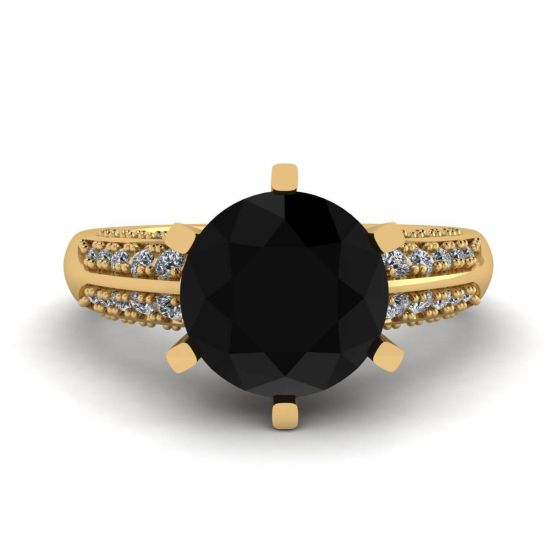 6-Prong Black Diamond with Duo-color Pave Ring  Yellow Gold, Enlarge image 1