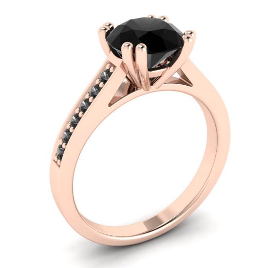 Round Black Diamond with Black Pave 18K Rose Gold Ring,  Enlarge image 4