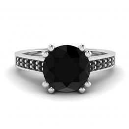 Round Black Diamond with Black Pave 18 White Gold Ring  Round Black Diamond with Black Pave 18 White Gold Ring