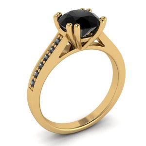 Round Black Diamond with Black Pave 18K Yellow Gold Ring - Photo 3