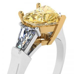 1 carat Heart Yellow Diamond with White Baguettes Ring - Photo 1