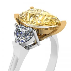 1 carat Yellow Pear Diamond with 2 Hearts Ring - Photo 1
